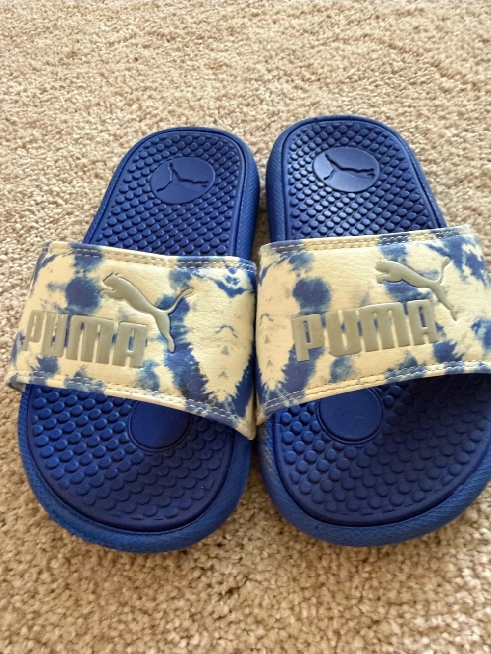 Puma Kids Blue and White Tie-Dye Slide Sandals